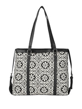 PRIMROSE Floral Pattern Canvas Tote Bag, Black and White, Double Handle Shoulder Handbag